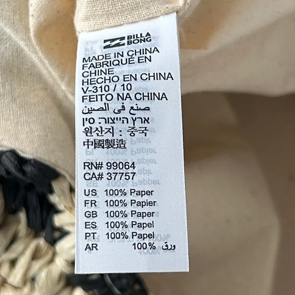 Billabong Talk To The Palm Paper Woven Straw Tote Bag Black & Natural Colour - Picture 16 of 16